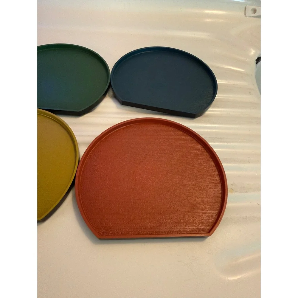 Vintage Set‎ of 4 Colorful Daiso Style D-Shape Appetizer Trays Small Plates
